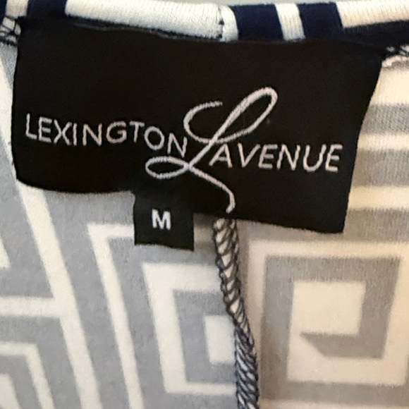 LEXINGTON AVENUE White and Blue Sheath Midi Dress with Flutter Sleeves - Picture 5 of 6
